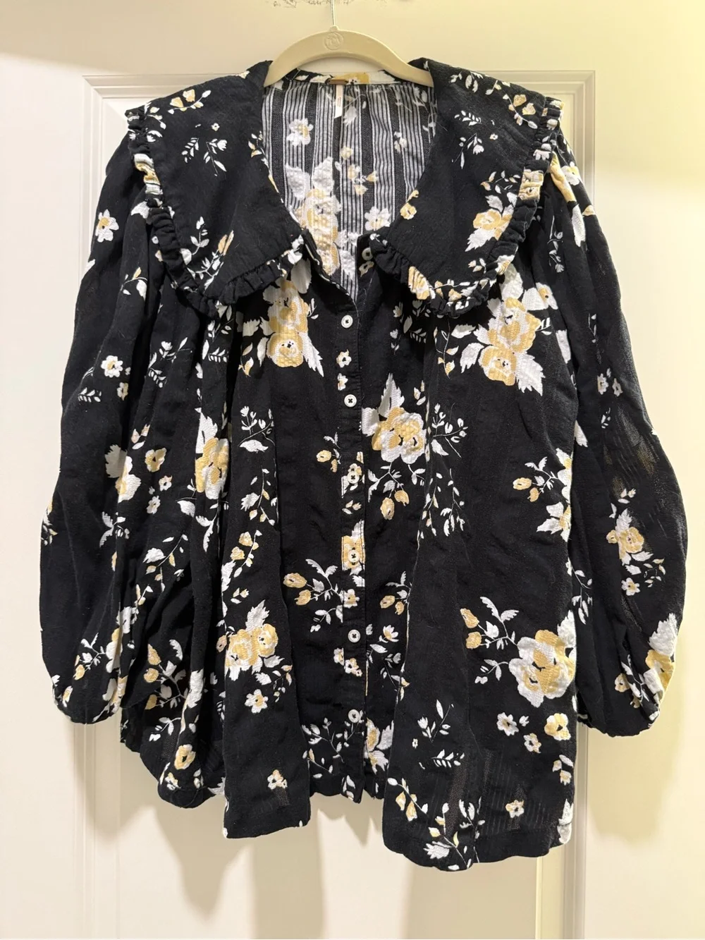 Free People Blushing Blossom Ruffle-Collar Blouse